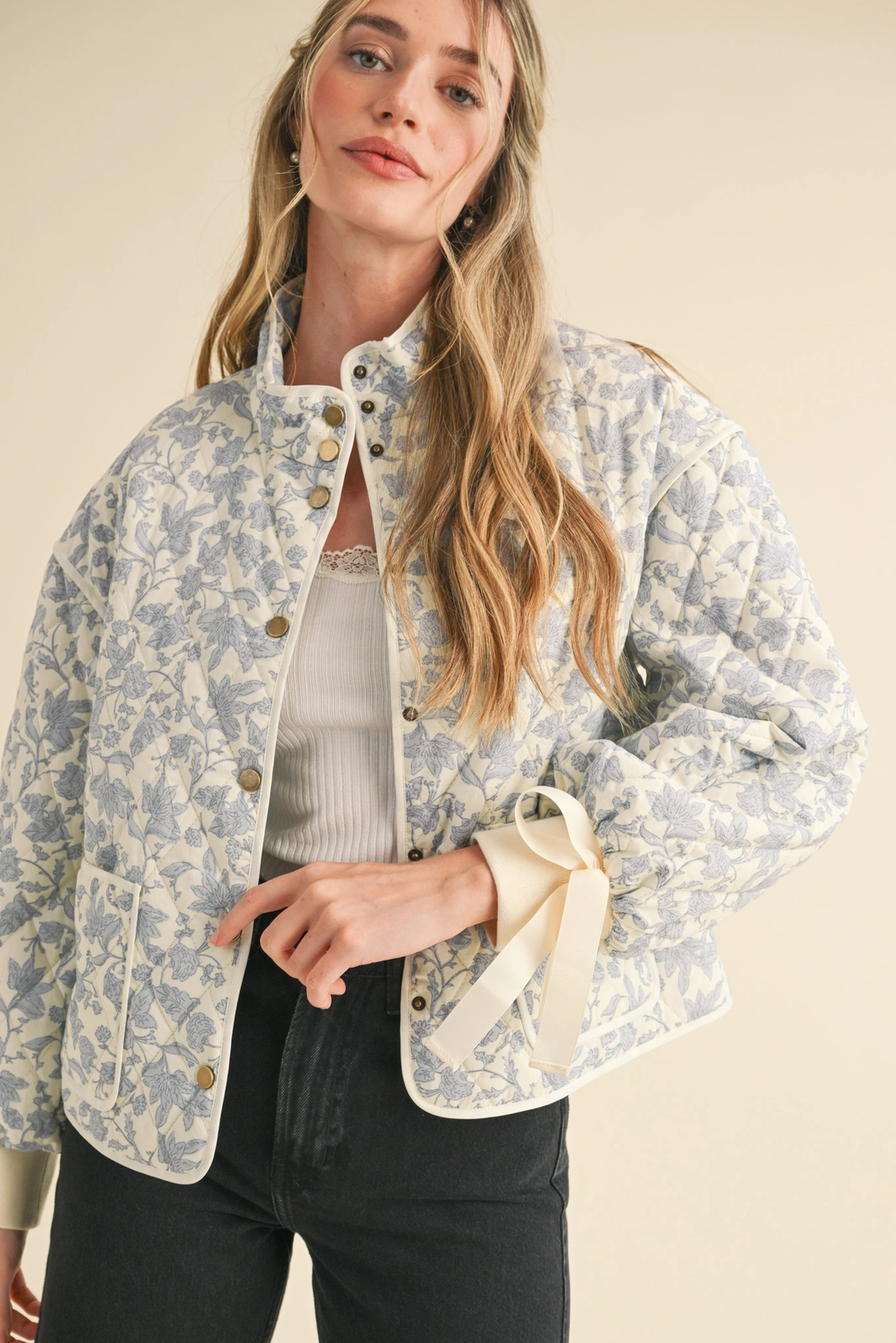 Floral Quilted Jacket with Ribbon – Milk & Honey