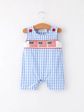 Load image into Gallery viewer, Gingham 4th of July Flag Romper