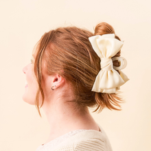 Load image into Gallery viewer, Cream Satin Bow Claw Clip