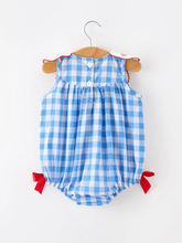 Load image into Gallery viewer, 4th of July Plaid Petal Collar Romper
