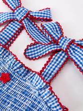 Load image into Gallery viewer, 4th of July Plaid Flag Bow Outfit Set
