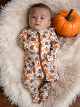 Load image into Gallery viewer, Pumpkin Checkerboard Footie Sleeper
