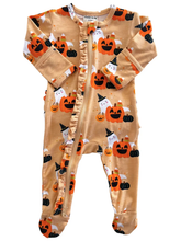 Load image into Gallery viewer, Halloween Ruffle Footie Sleeper
