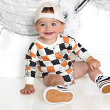 Load image into Gallery viewer, Boo Checkered Halloween Romper
