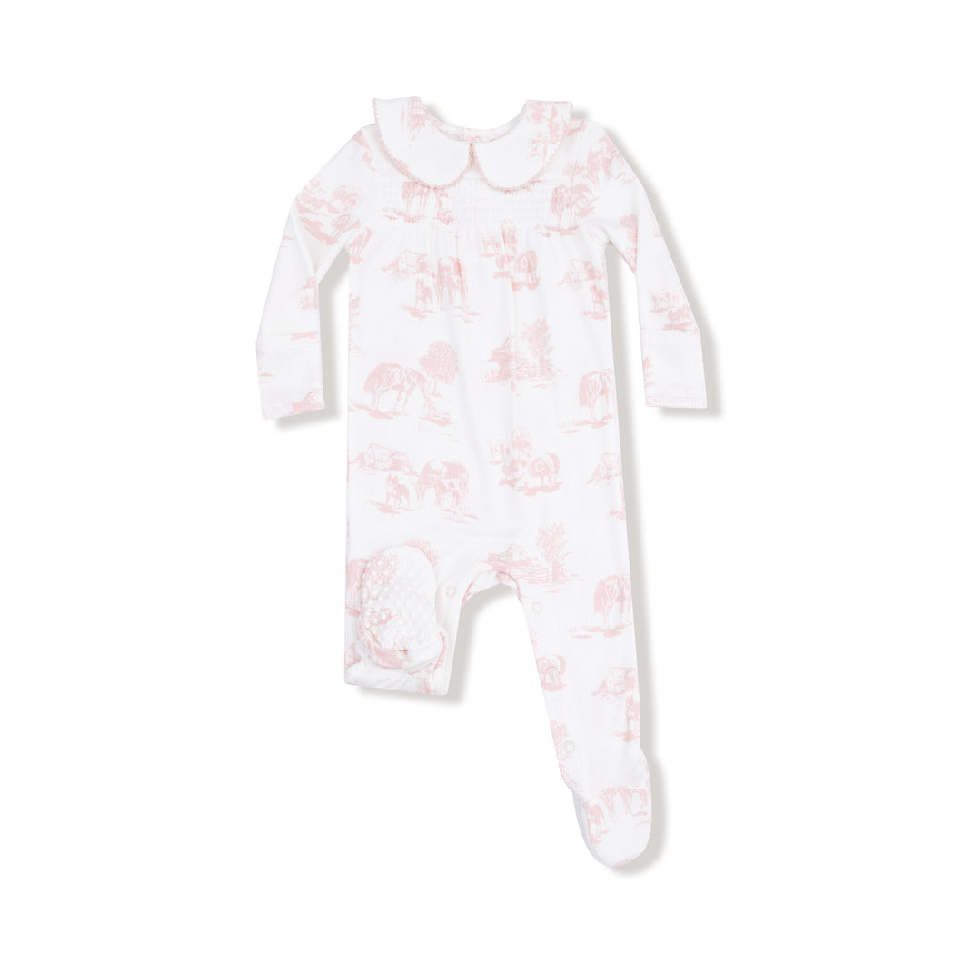 Pink Farm Toile Footie Sleeper