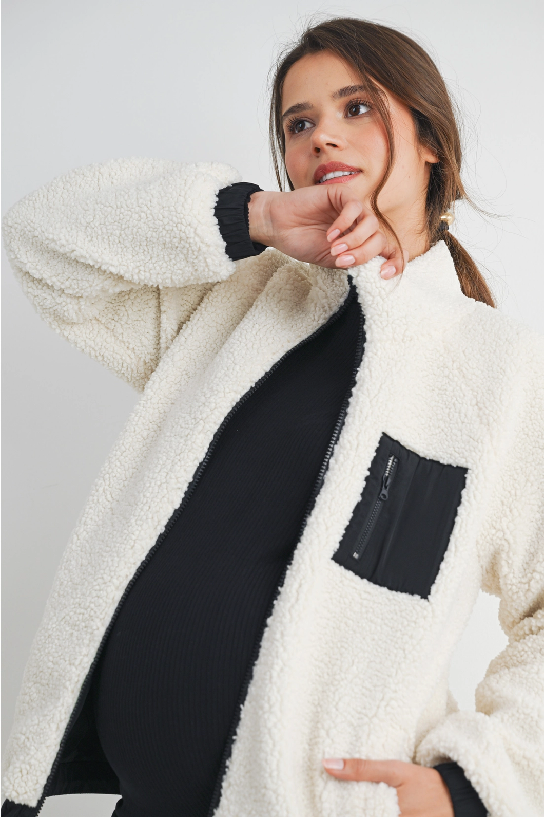 Teddy Fleece Zip-Up Maternity Jacket
