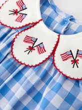 Load image into Gallery viewer, 4th of July Plaid Petal Collar Romper
