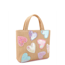 Load image into Gallery viewer, Confetti Hearts Straw Mini Tote Bag
