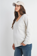 Load image into Gallery viewer, Terry V-Neck Maternity Pullover Top
