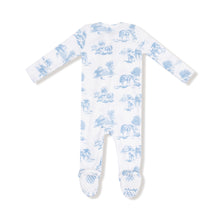Load image into Gallery viewer, Blue Farm Toile Footie Sleeper
