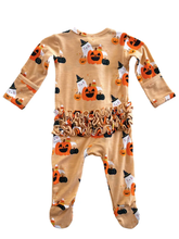 Load image into Gallery viewer, Halloween Ruffle Footie Sleeper
