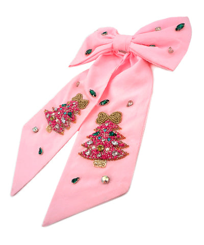 Pink Christmas Tree Bow Clip