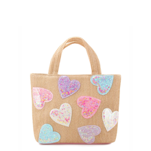 Load image into Gallery viewer, Confetti Hearts Straw Mini Tote Bag
