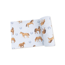 Load image into Gallery viewer, Blue Horses Swaddle
