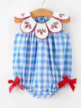 Load image into Gallery viewer, 4th of July Plaid Petal Collar Romper
