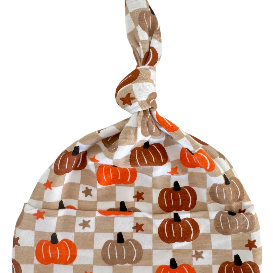 Pumpkin Checkerboard Knotted Hat