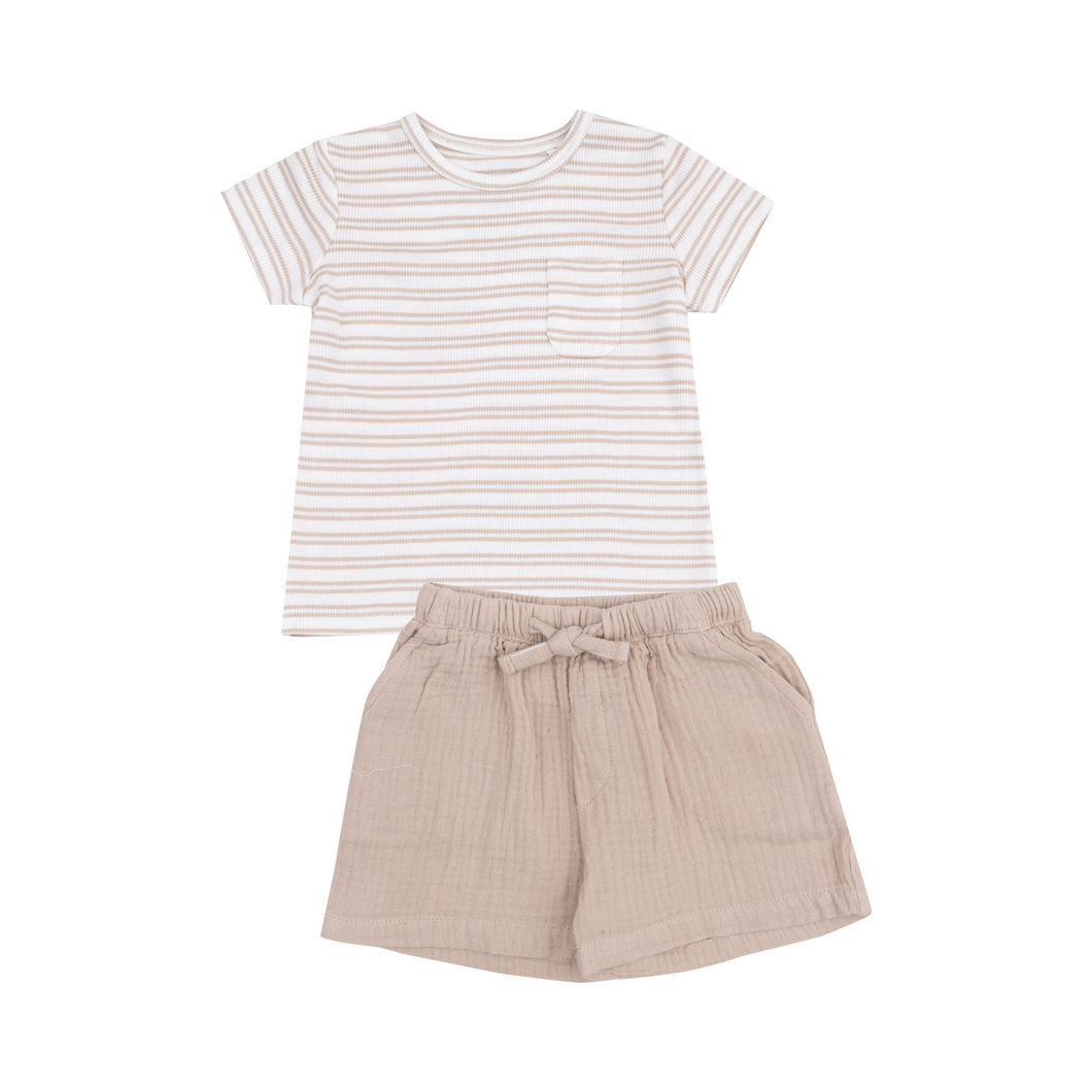 Stripe Oxford Tan Tee & Short