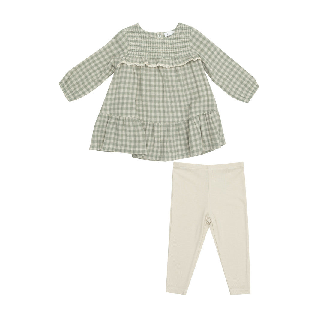 Mini Green Gingham Dress & Legging