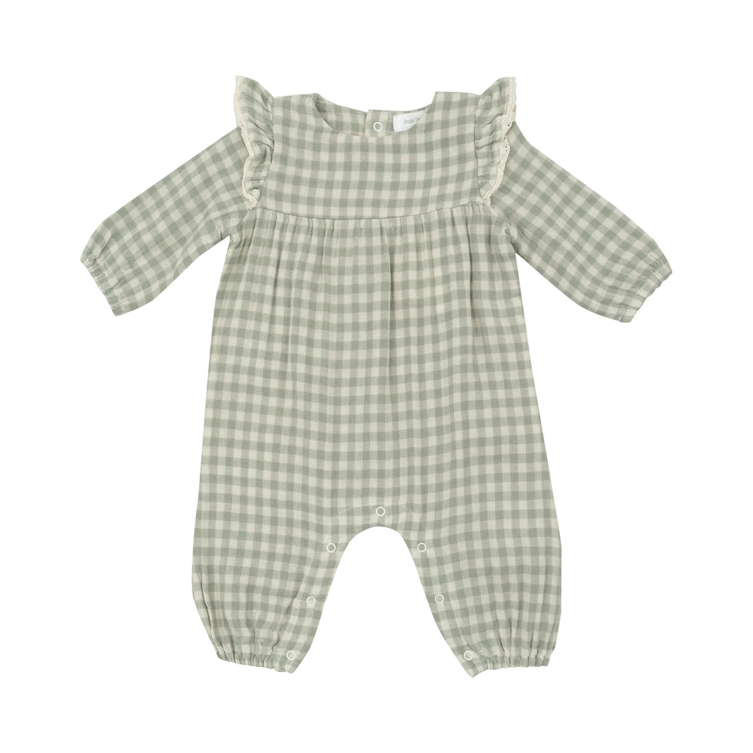 Mini Green Gingham Romper