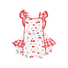 Load image into Gallery viewer, Cherries + Gingham Ric-Rac Sunsuit
