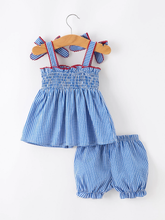 Load image into Gallery viewer, 4th of July Plaid Flag Bow Outfit Set
