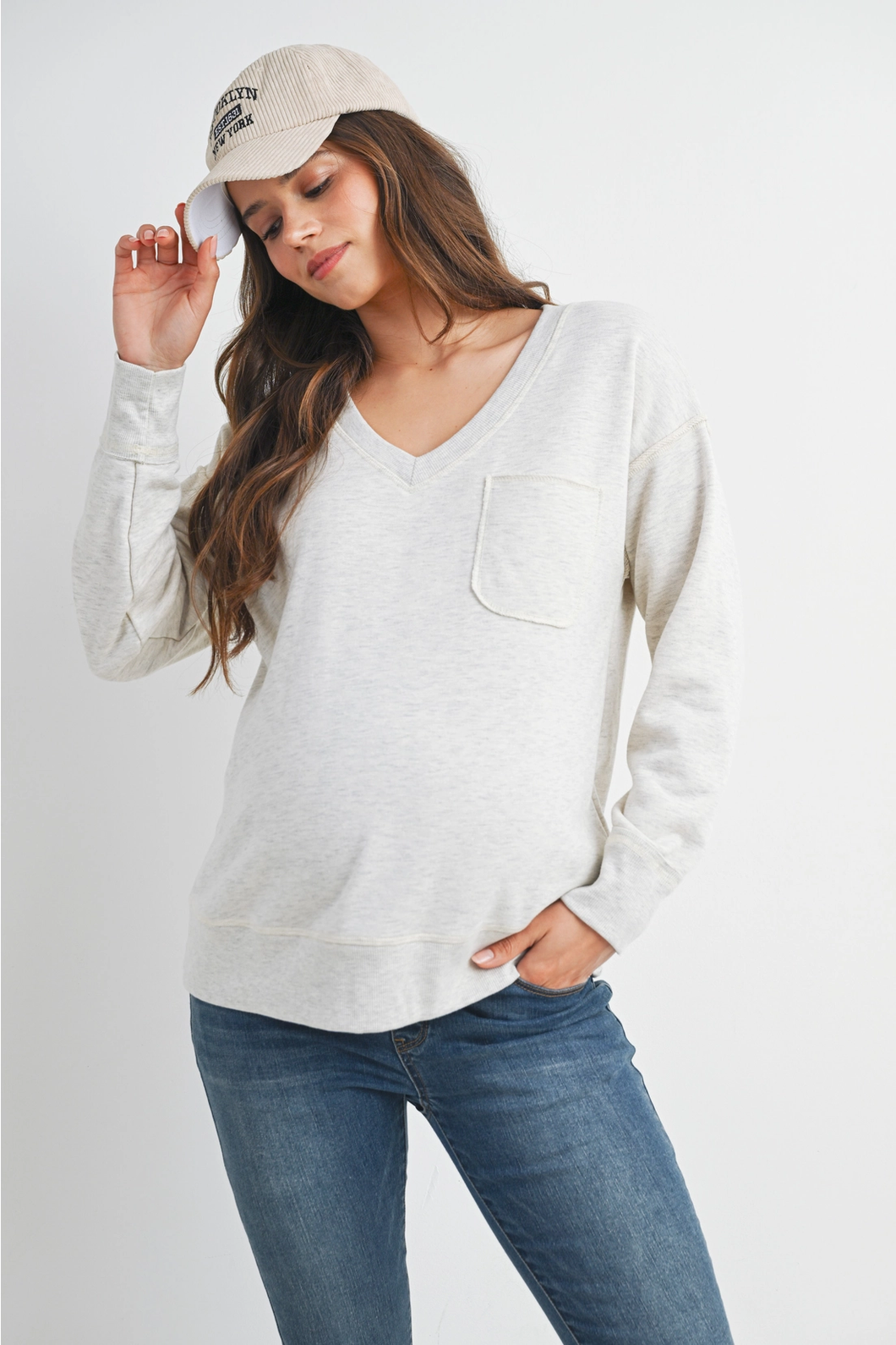 Terry V-Neck Maternity Pullover Top