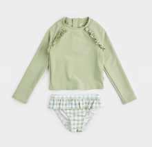 Load image into Gallery viewer, Ribbed Sage &amp; Gingham Rashguard Set
