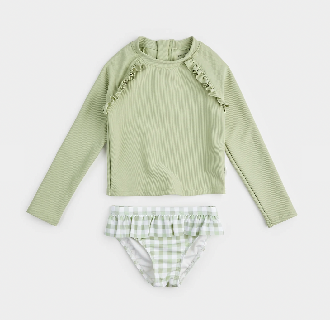 Ribbed Sage & Gingham Rashguard Set