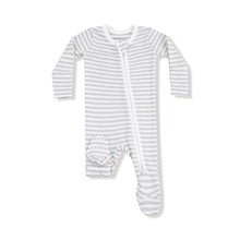 Load image into Gallery viewer, Grey/White Stripe Footie Sleeper

