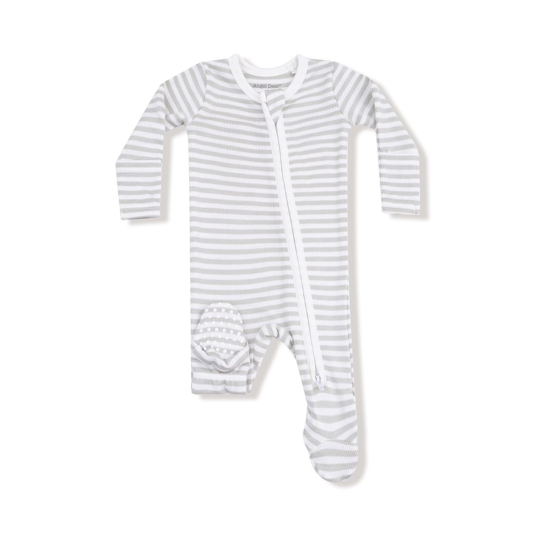 Grey/White Stripe Footie Sleeper