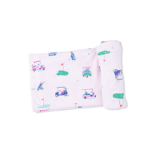 Load image into Gallery viewer, Vintage Golf Carts Pink Swaddle
