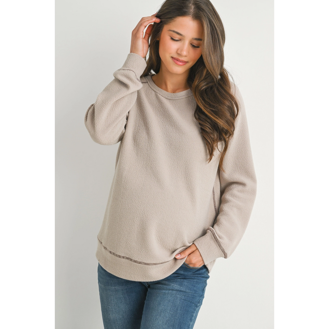 Crewneck Waffle Knit Pullover Top