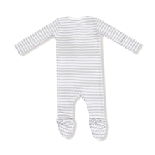 Load image into Gallery viewer, Grey/White Stripe Footie Sleeper
