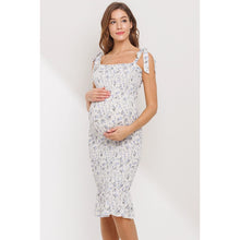 Load image into Gallery viewer, Smocked Tie-Sleeve Mermaid Hem Midi Maternity Dress
