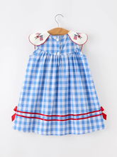 Load image into Gallery viewer, 4th of July Plaid Petal Collar Dress
