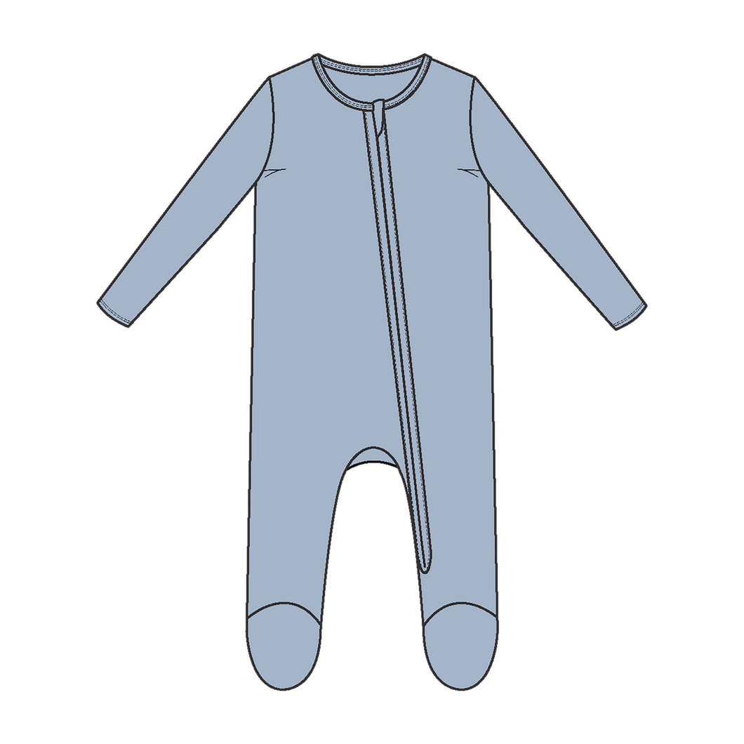 Ribbed Subdued Blue Footie Sleeper