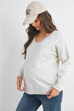 Load image into Gallery viewer, Terry V-Neck Maternity Pullover Top
