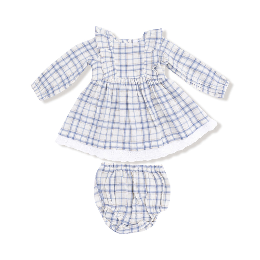 Blue Plaid Dress & Diaper Cover