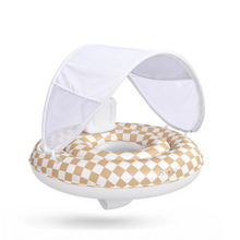 Load image into Gallery viewer, Tan Checkers Baby Swim Seat &amp; Sun Canopy
