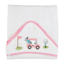 Load image into Gallery viewer, Pink Golf Applique Hooded Towel
