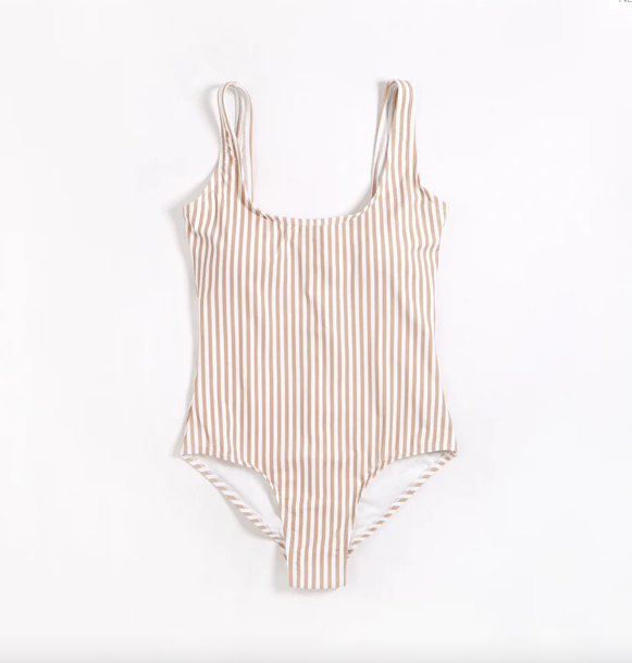 Taupe Striped Swimsuit